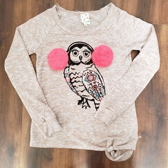 BELLE DU JOUR Girls Top with Owl Graphic - Picture 1 of 4